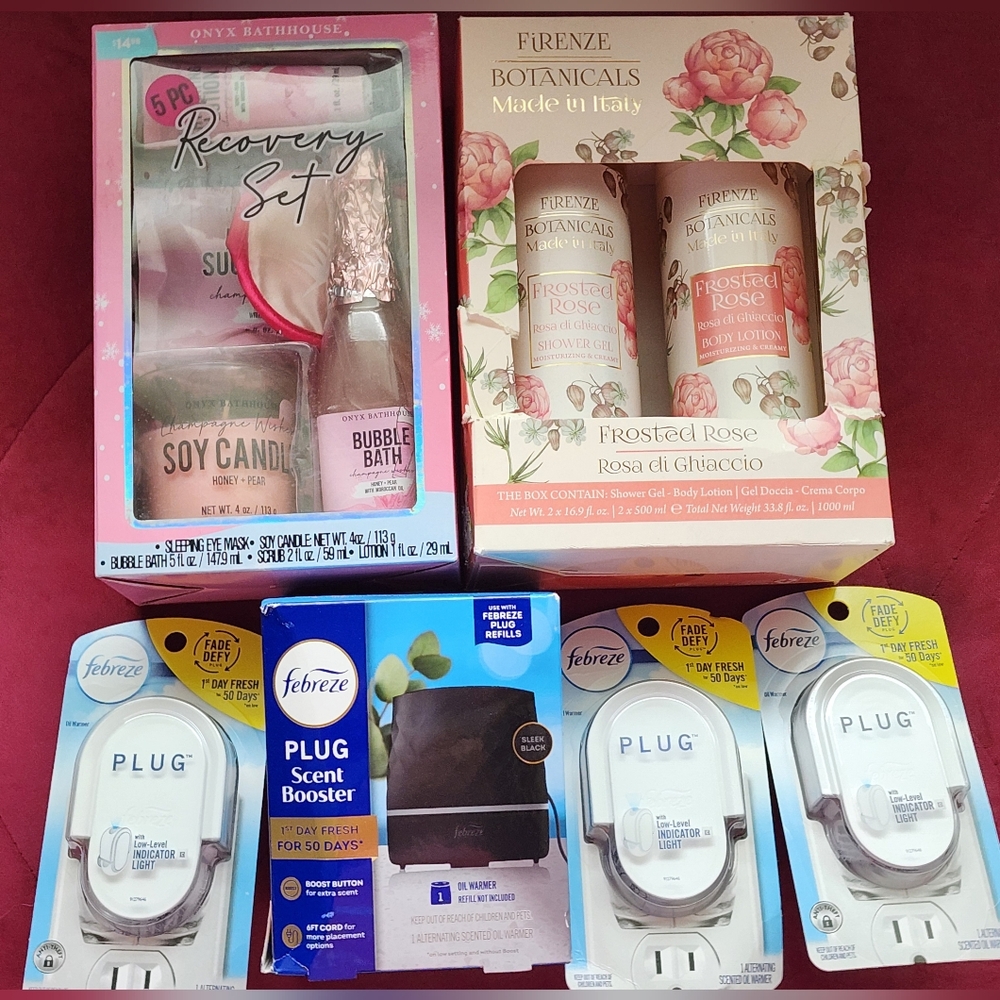 Frosted Rose Gift Set, Recovery Set, Febreze Plug Ins & Febreze Oil Warmer